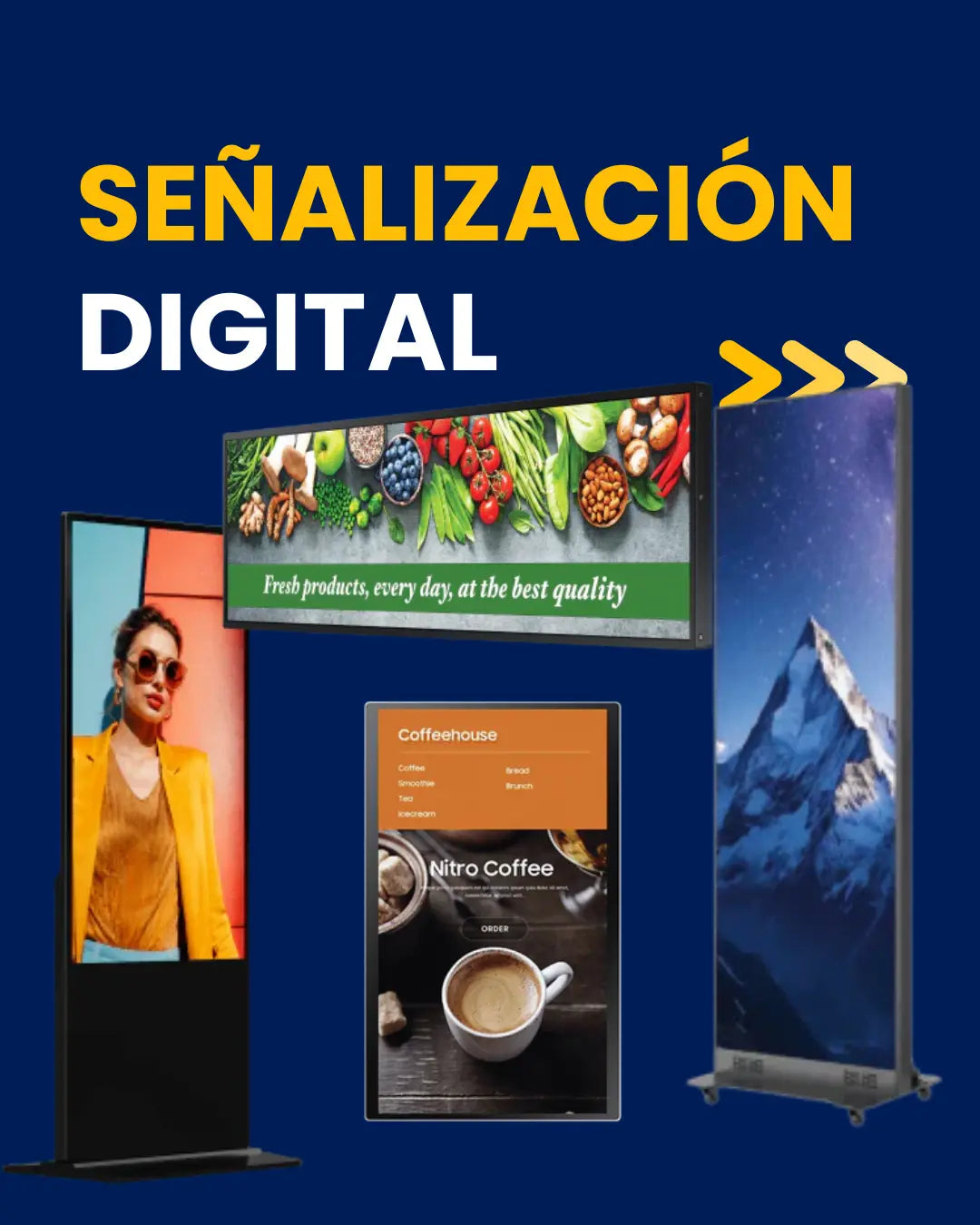 Soluciones de señalización digital y pantallas profesionales de alta definición para proyectos comerciales.