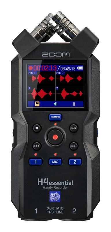 ZOOM H4essential Grabadora Portátil de 4 Pistas con 32-bit Float | Grabación sin Distorsión, Pantalla a Color y Accesibilidad por Voz | Interfaz de Audio USB-C para Podcast y Video | Entradas Combo XLR/TRS y Micrófonos X/Y Pro ZH4E
