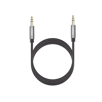 Cable Auxiliar 2 Metros / Conector 3.5mm a 3.5mm / Macho a Macho / Cubierta de TPE / Carcasa de Aluminio / Color Negro