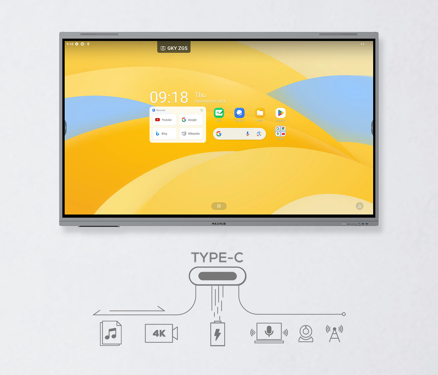 Pantalla interactiva MAXHUB E6530 de 65 pulgadas 4K UHD con Android 14 certificado por Google para colaboración profesional