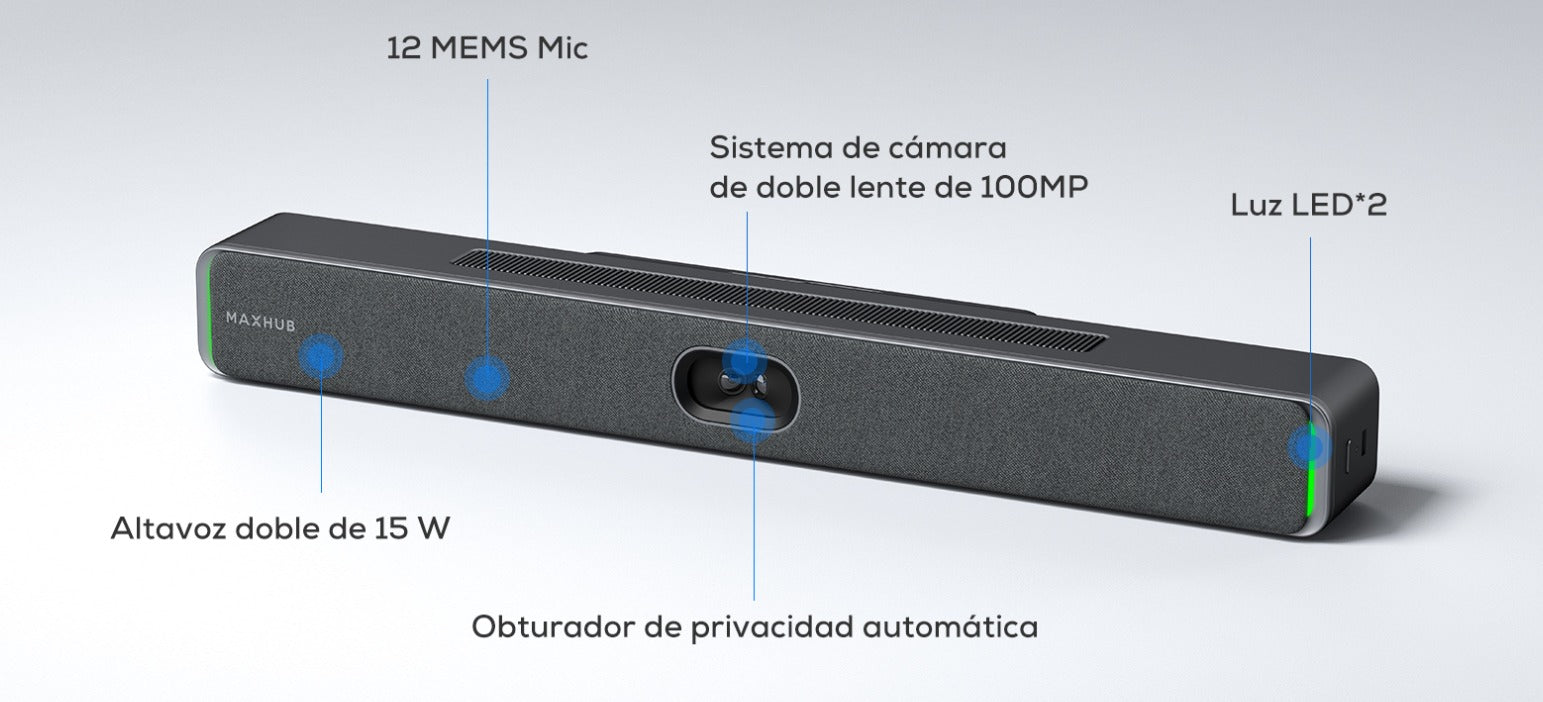 MAXHUB UC U50 Video Bar 4K Certificada para Microsoft Teams | Barra de Videoconferencia Profesional con Doble Cámara, Seguimiento por IA (Auto-Framing y Speaker Tracking) y 6 Micrófonos Integrados para Salas de Juntas y Conferencias Híbridas