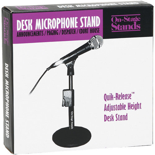 ON STAGE DS7200QRB Soporte de micrófono de escritorio de altura ajustable de liberación rápida de 24 a 40.5 cm., COLOR NEGRO