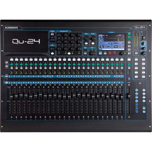 ALLEN & HEATH QU-24 Mezclador digital de 30 entradas y 24 salidas, Pantalla táctil de 5", 25 faders motorizados, Procesador ARM de 5 núcleos, iLive FX integrado, Grabar audio en Mac o disco duro USB, Aplicación para iPad para mezclas inalámbricas