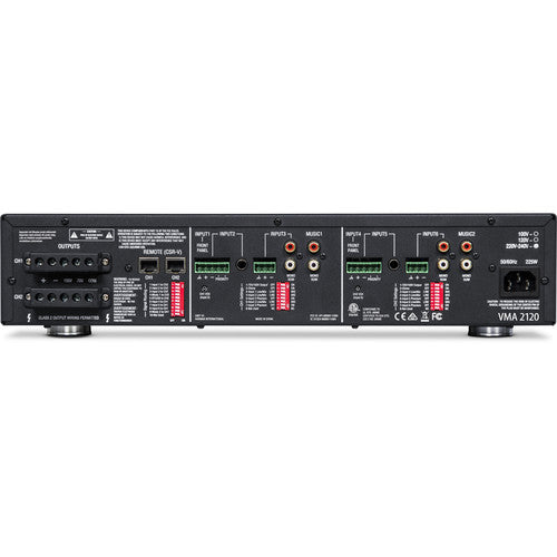 JBL VMA 2120 Mezclador Amplificador serie comercial 120W, 8 entradas con 2 salidas de 60 o 120 Whatts, Salida de 100 V y 70 V, o 4 Ω/8 Ω