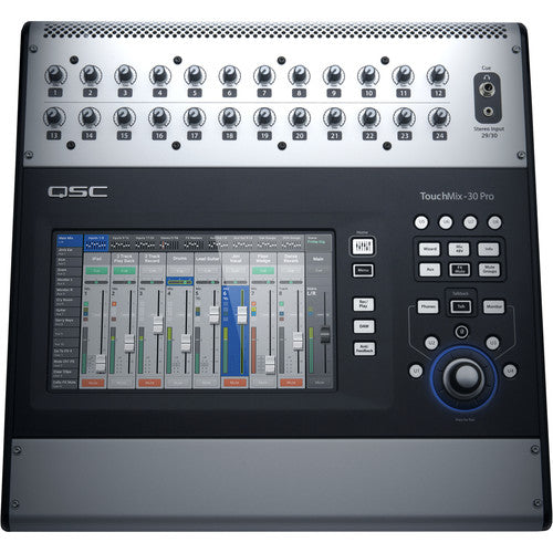 QSC TouchMix-30 PRO Mezclador digital compacto con pantalla táctil, 32 Entradas totales, 16 Salidas, Control inalámbrico mediante aplicación para iPad, Procesamiento DSP, Grabación multipista, Adaptador USB Wi-Fi incluido