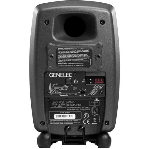 GENELEC 8020DPM Monitor de estudio, woofer 4", tweeter ¾", 100W Clase D, SPL máx. 100 dB, respuesta 56 Hz–25 kHz, entrada XLR, diseño compacto en aluminio, ideal para estudios, postproducción y salas multimedia