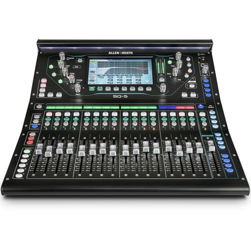ALLEN & HEATH SQ-5 de 16 Entradas Mono (XLR) expandibles a 48 entradas, 16+1 faders motorizados, 16 preamplificadores de micrófono, Pantalla táctil capacitiva de 7" Interfaz de audio USB 32 x 32 Salida AES 12 mezclas estéreo + LR