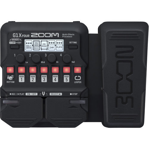 ZOOM G1X FOUR Pedales multi efectos de guitarra con pedal de expresión integrado, Más de 70 efectos de guitarra y 13 modelos de amplificadores, Entradas de instrumento de 1/4" y auxiliares de 3,5 mm, 68 patrones rítmicos incorporados