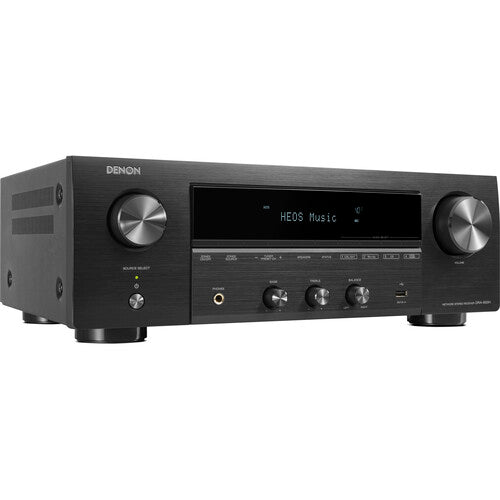 DENON DRA-900H Receptor AV 2 canales 100W/Canal, Resolución 8K60 Paso directo de 4K120, escalado ascendente de 8K, 6 entradas HDMI/1 salida HDMI Transmisión en directo con HEOS Conectividad Wi-Fi y Bluetooth, Control de voz de Alexa, Google y Josh.ai