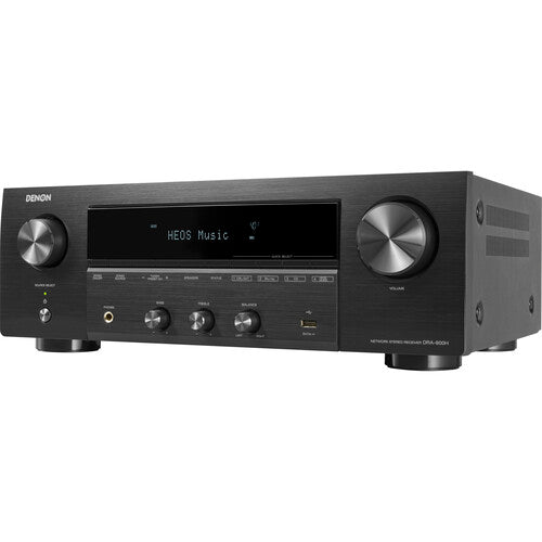 DENON DRA-900H Receptor AV 2 canales 100W/Canal, Resolución 8K60 Paso directo de 4K120, escalado ascendente de 8K, 6 entradas HDMI/1 salida HDMI Transmisión en directo con HEOS Conectividad Wi-Fi y Bluetooth, Control de voz de Alexa, Google y Josh.ai