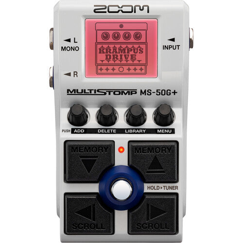 ZOOM MS-50G+ MultiStomp Pedal de guitarra multiefectos, 100 efectos de guitarra versátiles, Drives, Mods, Delays, Reverbs y Dinámicas, Pantalla LCD codificada por colores para una fácil lectura, Alimentación mediante adaptador, USB o pilas AA