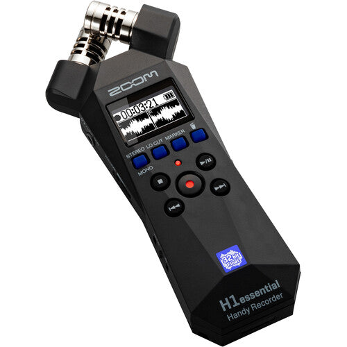 ZOOM H1 ESSENTIAL Grabadora de audio portátil de 2 pistas y 32 bits flotante, micrófonos integrados, Músicos, creadores de contenido y podcasters, Flotante de 32 bits: no es necesario ajustar el nivel, Pantalla OLED vívida