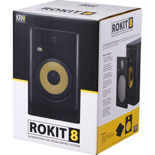 KRK ROKIT 8 G5 Monitor de estudio activo bidireccional de 8" Clase-D, potencia 203 W, Entradas combinadas TRS / XLR balanceadas, Color Negro, 1 pieza