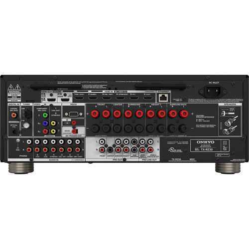 ONKYO TX-RZ30 Receptor A/V de red de 9.2 canales Hasta 100W por canal a 8 ohM, Resolución de video de hasta 8K 6 entradas HDMI / 2 salidas HDMI, Dolby Atmos y sonido envolvente mejorado IMAX Certificación THX, Compatibilidad Sonos con Sonos multizona