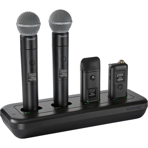 SHURE MXWNDX4 Estación de carga en red de 4 bahías para transmisores de micrófono inalámbricos de bolsillo, de mano y de superficie MXW neXt