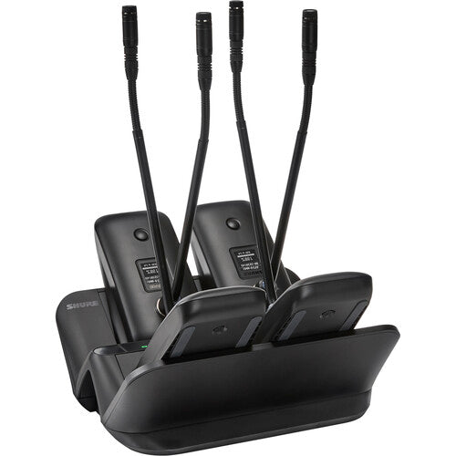 SHURE MXWNDX4G Estación de carga en red de 4 bahías para transmisores de superficie y de cuello de ganso MXW neXt
