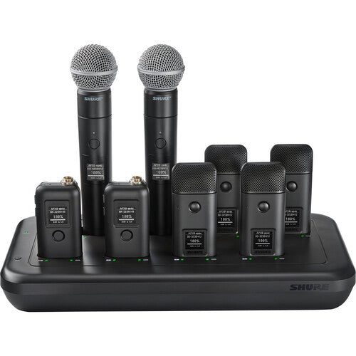 SHURE MXWNDX8 Estación de carga en red de 8 bahías para transmisores de micrófonos inalámbricos de bolsillo, de mano y de superficie MXW neXt