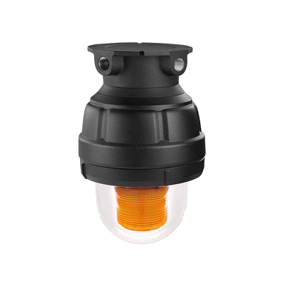 Luz estroboscopica a prueba de explosiones UL y cUL para Clase I, División 1, Grupo C y D; Clase I, División 2, Grupos A y B; Clase II, División 1, Grupos E, F y G; Clase III , 24 Vcd, color Ámbar, montaje no incluido