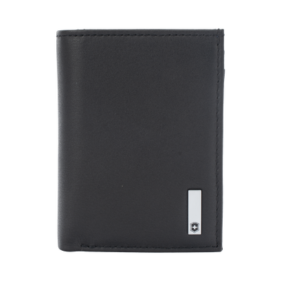 Cartera Athens Negra de Piel con Compartimento de Micromalla para ID. Doblable en 3 Partes con Divisor de Billetes. Pocket Wallet