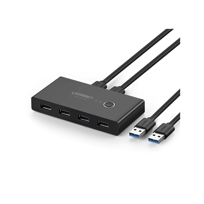 Conmutador USB para Compartir 4 Puertos USB 3.0 a 2 PC Ìs | Cambio Mediante Botón | Incluye Dos Cables USB de 1.5 m | ABS | Permite que 2 Usuarios Compartan 4 Dispositivos Periféricos USB3.0, como una impresora, un escáner, etc.