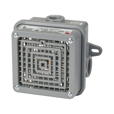 Bocina para lugares peligrosos Vibratone® con carcasa para exteriores Tipo 4X, Certificado CSA Listado por UL y cUL para Clase I, División 2, Grupos A, B, C y D; Clase II, División 2, Grupos F y G; Clase III, 240 VCA, Color Negra
