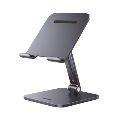 Soporte de Aluminio para IPad & Tablet | Plegable |Angulo Ajustable de 180° y 270° | Base Antideslizante | Protección de Silicona | Amplia Compatibilidad con dispositivos de 7.9'' a 12.9'' | Aluminio Solido | Color Gris