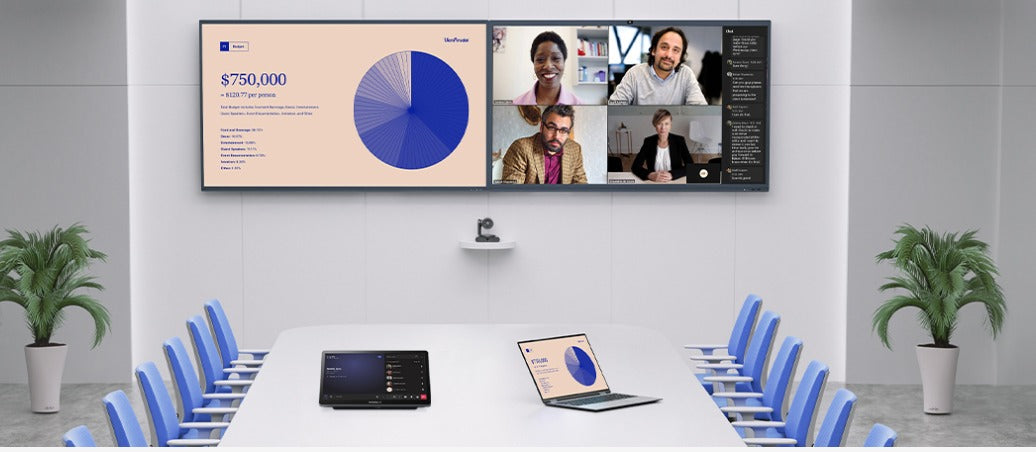 MAXHUB XCore Kit Pro es una solución para reuniones en Salas de Microsoft Teams diseñada para espacios de reuniones de medianos a grandes. Incluye un panel de control táctil y un mini PC con doble salida de pantalla y contenidos compartidos,