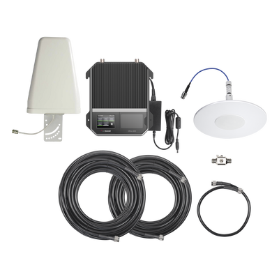 KIT Amplificador de señal celular 4G LTE, 3G y VOZ con antena direccional. Especial para cubrir áreas de hasta 4300 Metros Cuadrados por ser de grado comercial e industrial. Soporta múltiples operadores, tecnologías y usuarios.