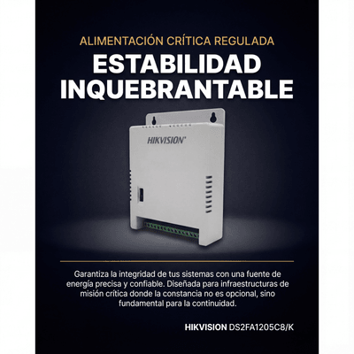 Fuente de Poder Regulada 12 Vcc / 13.5 Vcc / 15 Vcc para 8 Cámaras / 8 Amperes (1 Amp por Salida) / Voltaje de Entrada 90 - 130 VCA / Filtro de Ruido para Cámaras 4K / Modo para Largas Distancias