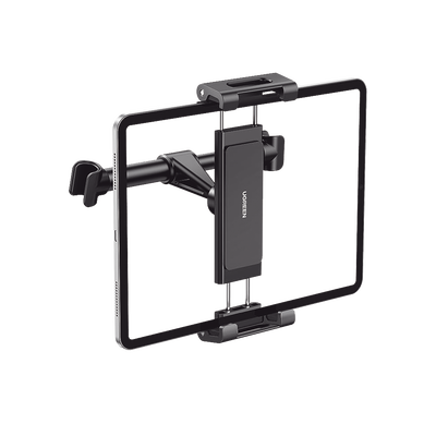 Soporte de Celular para Reposacabezas de automóvil / Compatibilidad con dispositivos de 4.7'' a 12.9'' / Ajustable de 101-144mm / Rotación de 360° / Goma Anti-Arañazos / Diseño Plegable / Anti Vibración / Aluminio +
