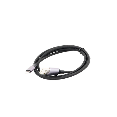 Cable USB-A a Lightning | 1 Metro | Certificado MFi | Carga Rápida 5V/2.4 A | 480 Mbps | Conector C94 | Adecuado para iPhone, iPad y iPod | Protección Integrada | Caja de Aluminio | Nylon Trenzado | Color Negro.