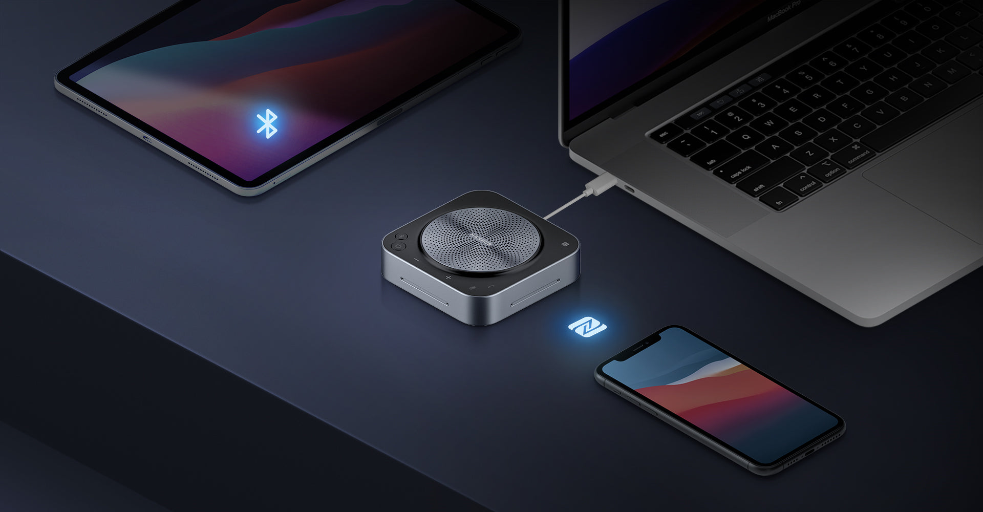 MAXHUB BM35 Altavoz Bluetooth para Conferencias - Micrófono Omnidireccional 360°, Alcance 6m, Cancelación de Ruido con IA, Sonido Hi-Fi, Conexión USB-C/Dongle, Batería 30h. Speakerphone Profesional para Zoom, Teams y Salas de Juntas Grandes.