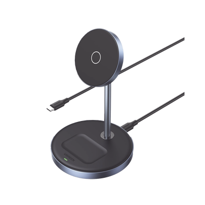 Soporte de Carga Inalámbrica | 3 en 1 | Compatible con MagSafe | Perfecto para iPhone y AirPods | Carga Rápida Adaptativa /Simultanea | Múltiples Protecciones | Luz Indicadora LED | Aleación de Aluminio | Incluye Cable
