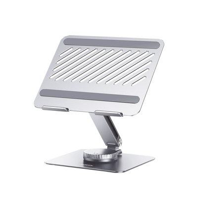 Soporte Giratorio de Aluminio para Laptop | Giratorio 360° | Función de Bloqueo | Soporta Laptops de 10 a 17.3''| Capacidad de Carga 5Kg | Excelente Estabilidad | Diseño Ergonómico | Altura y Angulo Ajustable | Plegable y Port&