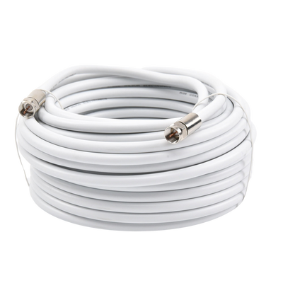 Jumper Coaxial con Cable Tipo RG-6 en Color Blanco de 15.24 Metros de Longitud y Conectores F Macho en Ambos Extremos. 75 Ohm de Impedancia.