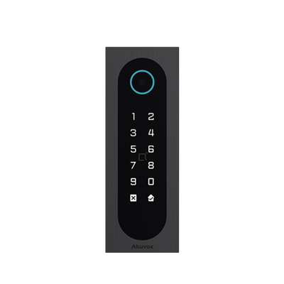 Control de Acceso Slim Akuvox A08S / Aluminio y Vidrio Templado / IP65 & IK09 / Capacidad para 20,000 Tarjetas / Métodos de Acceso Multi (QR, Bluetooth, PIN, RFID) / Soporta Wiegand / 1 Salida de Relay