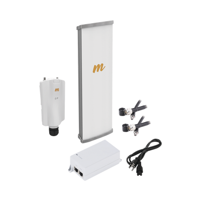 Kit de radio A5x con antena N545X4, 4.9 a 6.4 GHz, 700 Mbps, hasta 64 usuarios concurrentes, Monitoreo a travez de la nube, incluye jumper, PoE24V, cable de alimentación y montaje