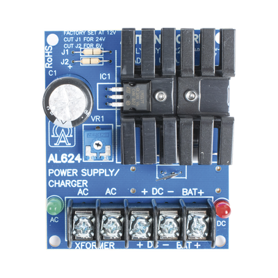 6 o 12 o 24 Vcc @ 1.2 A o 0.75 A / fuente tipo tarjeta / 1 salida / requiere transformador de entrada / capacidad de respaldo / Batería no incluida.