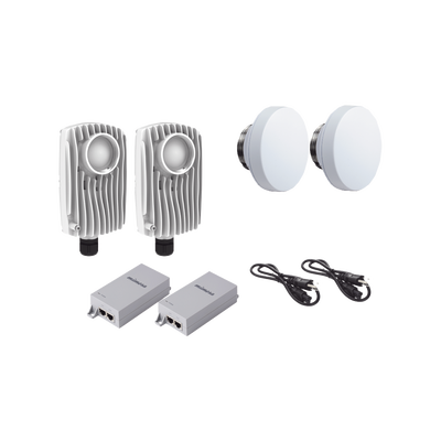 Kit de 2 radios C6X con 2 antenas de (12 dBi), rango de frecuencia extendida (4.9 a 6.4 GHz), incluye inyector POE, cable de alimentación y 2 FLEXIMOUNT-XL para alineación, distancia de hasta 3 km
