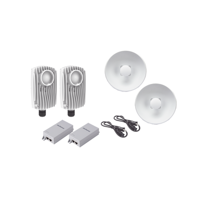 Kit de 2 radios C6X con 2 antenas de (25 dBi), rango de frecuencia extendida (5.1 a 6.4 GHz), incluye inyector POE, cable de alimentación y 2 FLEXIMOUNT-XL para alineación, distancia de hasta 3 km