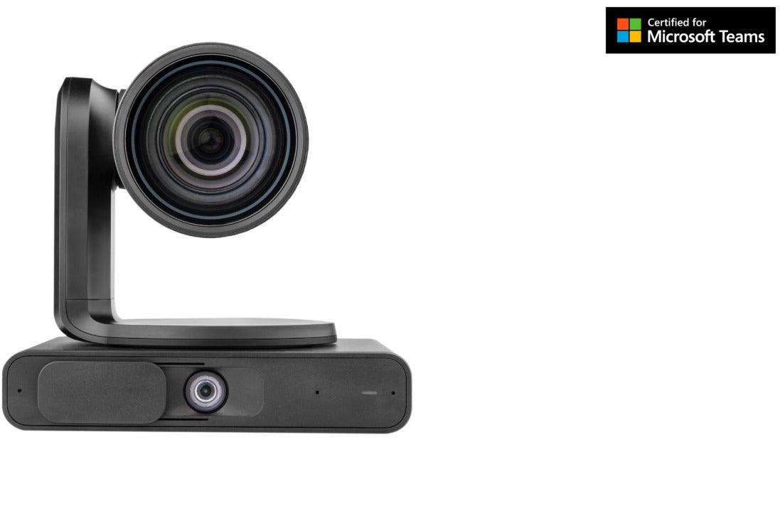 KRAMER KAC-CAM-70 Cámara PTZ Lente dual 4K: dos sensores para una cobertura completa de la sala, Seguimiento de oradores: identifica y rastrea automáticamente. Encuadre automático: ajusta el campo de visión según la cantidad de personas