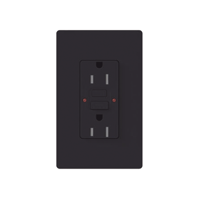 Tomacorriente 125V 15A resistente a manipulaciones, color negro.