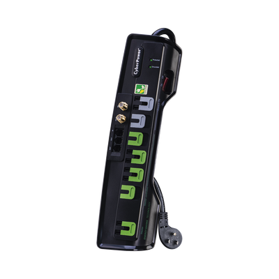 Multicontacto Con Supresor de Picos, Voltaje de Entrada 125 Vca NEMA 5-15P, Con 7 Salidas NEMA 5-15R, 1950 Joules, Protección RJ11 y Coaxial RG6