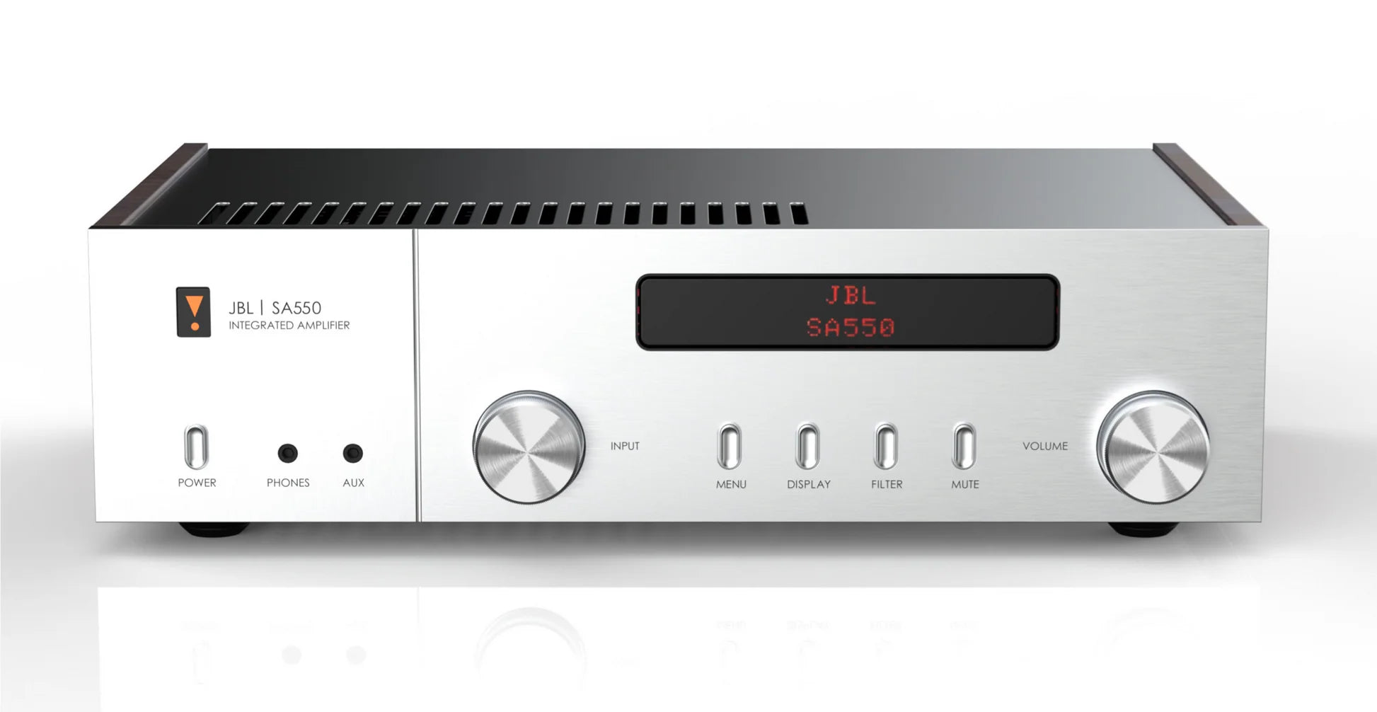 JBL SA550 Classic: Amplificador de Sonido Hi-Fi de Clase G 90W. Incluye Bluetooth de Alta Definición, DAC Integrado y Preamplificador de Phono. Diseño Clásico en Nogal y Aluminio. La mejor amplificación para audiófilos que buscan potencia y detalle puro