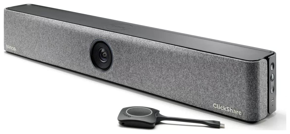 BARCO ClickShare Bar Core Barra de vídeo para conferencias inalámbricas, Audio estéreo nítido y de alta calidad Cámara 4K avanzada impulsada por IA Instalación simplificada Inversión.