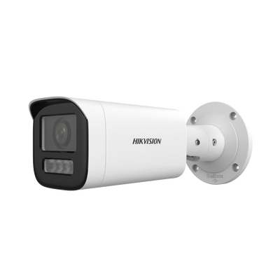 Bala IP 4 Megapíxel / Lente Motorizado 2.8 a 12 mm / Dual Light (50 mts IR + 50 mts Luz Blanca) / ACUSENSE Lite / Microfono Integrado / Exterior IP67 / WDR 120 dB / PoE / Micro SD / Alarmas I/O