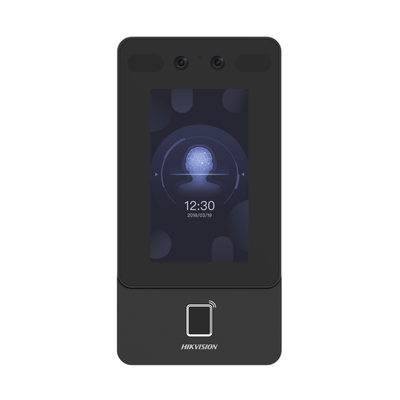 Terminal Min Moe PoE & WiFi de Reconocimiento Facial y Huella con Lector MIFARE / Exterior IP65 / Hasta 1.5 mts en Lectura de Rostro / Soporta P2P / 1,500 Rostros / 3,000 Huellas / Salida 12 Vcd para Chapa / PoE / SIP Estandar / HIK-IA