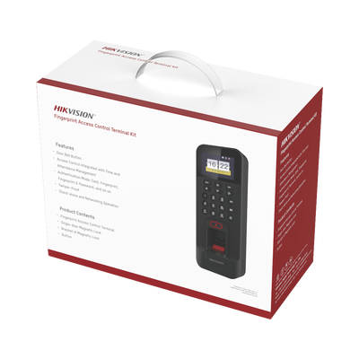 Kit de Control de Acceso TODO INCLUIDO con Lector de Huellas y Tarjetas / 3,000 Huellas / Compatible con App Hik-Connect / Incluye Electroimán Botón de Salida y Montajes Z y L para imán (DS-K1T804)
