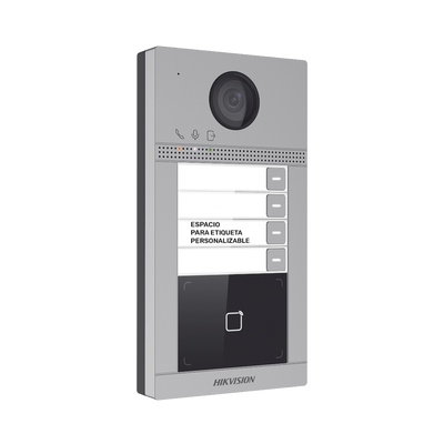 Videoportero IP 2 Megapixel / Llamada y Apertura Remota desde App Hik-Connect (Requiere monitor )/ PoE / Exterior IP65 + Antivandalico IK08 / 4 Departamento / Apertura con Tarjeta / Soporta 2 Puertas y hasta 6 Monitores