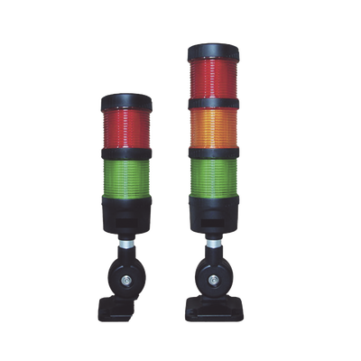 Torre LED Indicadora de estado de 2 niveles color Rojo y Verde, con Buzzer integrado a 85 dB, a 110-240 VCA con Montaje incluido de 60 mm de diámetro